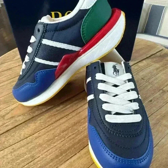 NWB Polo Ralph Lauren Kids Train 89 Sport Size 10.5c Red/Blue/Yellow/ Sneaker - Picture 7 of 9